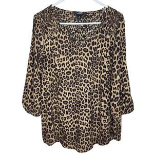 Torrid Crepe Smocked Midi Leopard Blouse Size 0